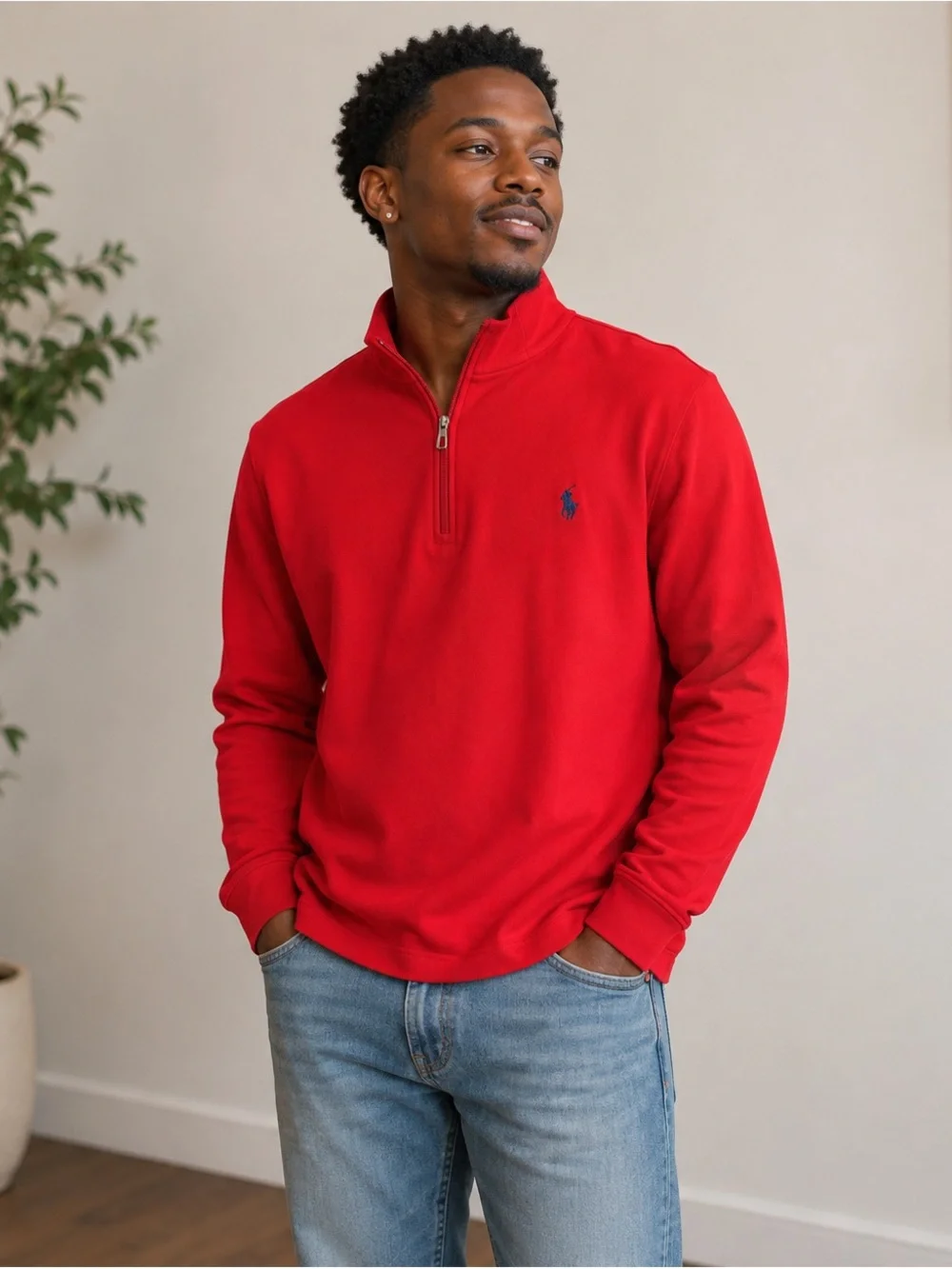 Polo by Ralph Lauren Red Half-Zip Pullover with Navy Pony